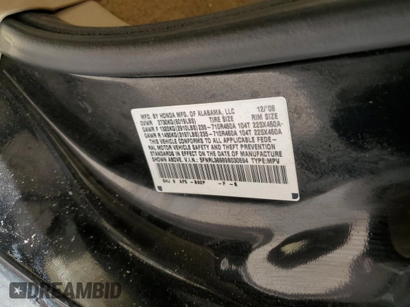 2009 Honda Odyssey Touring with VIN 5FNRL38889B030694, listed as a Copart auction lot 41790495 with 66,799 mi miles and Salvage Title. Bid and sale history available at carsss.com. Image 14.