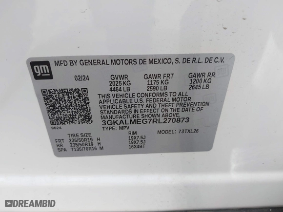 2024 GMC Terrain SLE with VIN 3GKALMEG7RL270873, listed as a IAAI auction lot 41174552 with 15,887 mi miles. Bid and sale history available at carsss.com. Image 9.