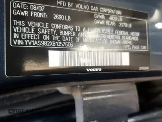 2008 Volvo S80 3.2L with VIN YV1AS982X81057606, listed as a Copart auction lot 75351104 with 178,363 mi miles and Clean Title. Bid and sale history available at carsss.com. Image 12.