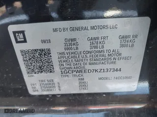 2019 Chevrolet Silverado 1500 LTZ with VIN 1GCPWEED7KZ137344, listed as a IAAI auction lot 42022949 with 55,947 mi miles. Bid and sale history available at carsss.com. Image 9.