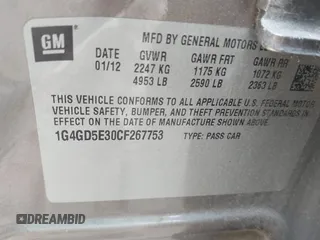 2012 Buick LaCrosse Premium 1 with VIN 1G4GD5E30CF267753, listed as a IAAI auction lot 41944297 with 185,605 mi miles. Bid and sale history available at carsss.com. Image 9.