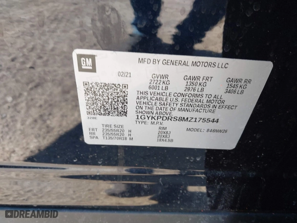 2021 Cadillac XT6 Premium Luxury with VIN 1GYKPDRS8MZ175544, listed as a IAAI auction lot 41591775 with 39,290 mi miles. Bid and sale history available at carsss.com. Image 9.