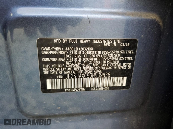 2016 Subaru Forester 2.5i Touring with VIN JF2SJAXC9GH539838, listed as a Copart auction lot 51386795 with 205,413 mi miles and Salvage Title. Bid and sale history available at carsss.com. Image 13.