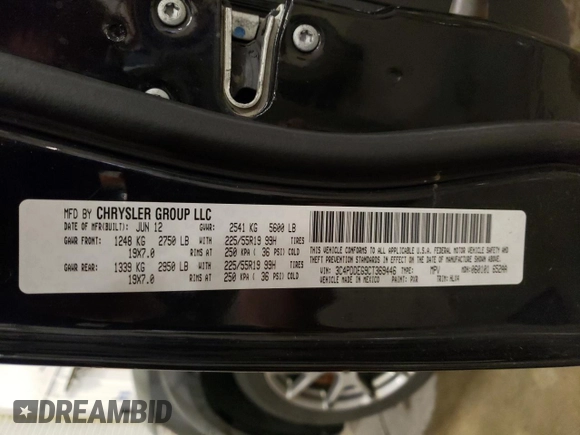 2012 Dodge Journey GT with VIN 3C4PDDEG9CT369446, listed as a Copart auction lot 55323535 with 191,721 mi miles and Clean Title. Bid and sale history available at DreamBid. Image 13.