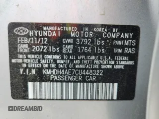 2012 Hyundai Elantra Limited with VIN KMHDH4AE7CU448322, listed as a Copart auction lot 62540055 with 122,623 mi miles and Salvage title. Bid and sale history available at DreamBid. Image 12.