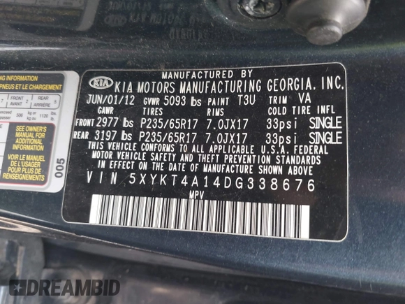 2013 Kia Sorento LX с VIN 5XYKT4A14DG338676, выставлен на аукционе IAAI как лот 42795915 с пробегом 138 457 миль миль и . История ставок и продаж доступна на DreamBid. Изображение 9.