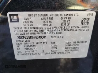 2015 GMC Terrain SLE with VIN 2GKFLVEK6F6349581, listed as a Copart auction lot 42833585 with 136,424 mi miles and Clean Title. Bid and sale history available at DreamBid. Image 13.