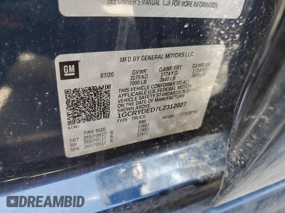 2020 Chevrolet Silverado 1500 LT with VIN 1GCRYDED7LZ312027, listed as a Copart auction lot 57092965 with 42,282 mi miles and Salvage Title. Bid and sale history available at DreamBid. Image 12.
