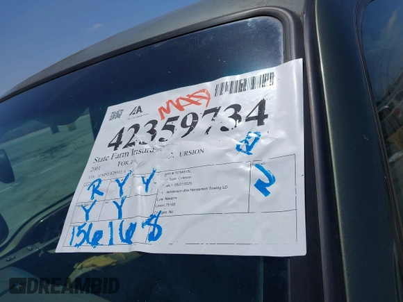 2001 Ford Excursion Limited with VIN 1FMNU42S91EA39377, listed as a IAAI auction lot 42359734 with 156,168 mi miles and . Bid and sale history available at DreamBid. Image 18.