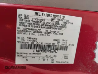 2009 Ford Focus SE with VIN 1FAHP35N89W246797, listed as a IAAI auction lot 42000656 with 150,646 mi miles. Bid and sale history available at carsss.com. Image 9.