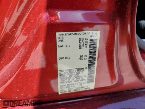 2017 Nissan Altima SV with VIN 1N4AL3AP1HC475424, listed as a Copart auction lot 52904135 with 84,381 mi miles and Salvage Title. Bid and sale history available at carsss.com. Image 14.