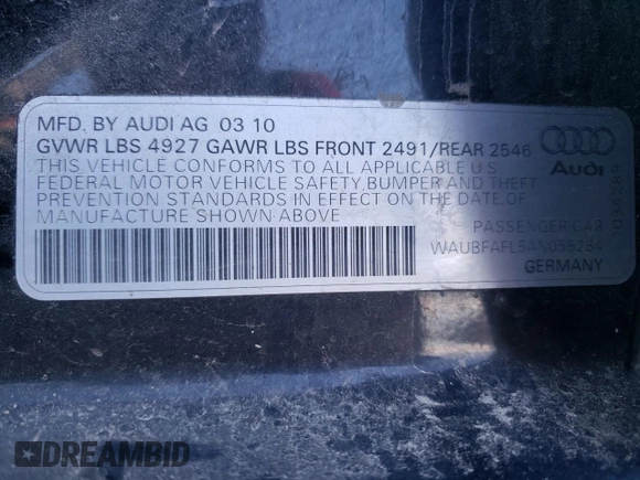2010 Audi A4 2.0T Premium with VIN WAUBFAFL5AN055284, listed as a Copart auction lot 41856275 with 137,880 mi miles and Clean Title. Bid and sale history available at carsss.com. Image 12.