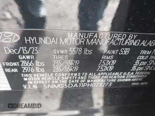2023 Hyundai Santa Fe Hybrid Limited with VIN 5NMS5DA11PH023273, listed as a IAAI auction lot 41146668 with 19,283 mi miles. Bid and sale history available at carsss.com. Image 9.