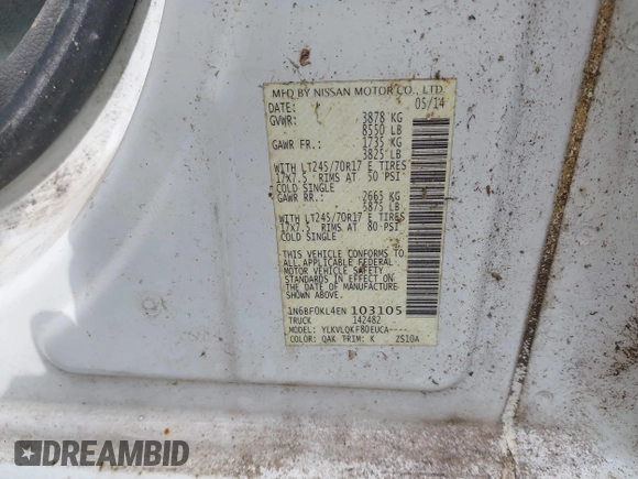 2014 Nissan NV S z VIN 1N6BF0KL4EN103105, wystawiony jako IAAI lot #42197998 z przebiegiem 337 550 mil mil oraz . Historia ofert i sprzedaży dostępna na DreamBid. Obrazek 9.