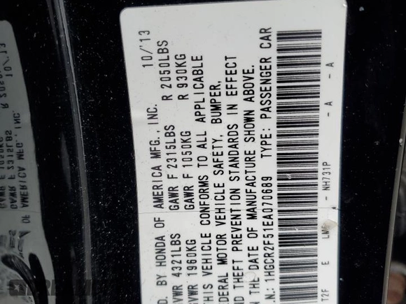 2014 Honda Accord Sport with VIN 1HGCR2F51EA070689, listed as a Copart auction lot 47933405 with 148,880 mi miles and Salvage Title. Bid and sale history available at carsss.com. Image 12.