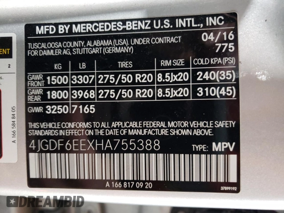 2017 Mercedes-Benz GLS 450 with VIN 4JGDF6EEXHA755388, listed as a Copart auction lot 55715184 with 72,675 mi miles and Salvage Title. Bid and sale history available at DreamBid. Image 16.