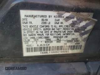 2005 Nissan Altima SL with VIN 1N4BL11D05C198081, listed as a Copart auction lot 48029835 with 247,726 mi miles and Non repairable. Bid and sale history available at DreamBid. Image 13.