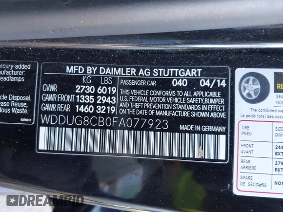 2015 Mercedes-Benz S-Class S 550 with VIN WDDUG8CB0FA077923, listed as a IAAI auction lot 41337033 with 121,957 mi miles. Bid and sale history available at carsss.com. Image 9.
