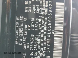 2021 Kia Sorento S with VIN 5XYRL4LC5MG059427, listed as a Copart auction lot 44182975 with 44,288 mi miles and Salvage Title. Bid and sale history available at DreamBid. Image 14.