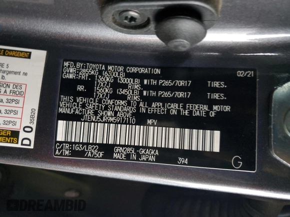 2021 Toyota 4Runner SR5 Premium with VIN JTENU5JR9M5917110, listed as a Copart auction lot 81633384 with 52,679 mi miles and Salvage title. Bid and sale history available at DreamBid. Image 14.