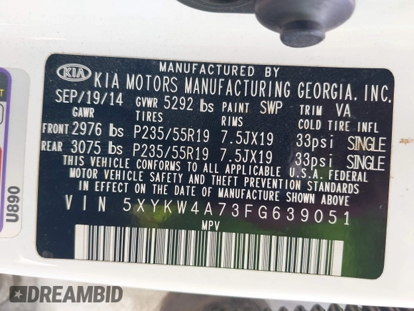2015 Kia Sorento SX Limited with VIN 5XYKW4A73FG639051, listed as a IAAI auction lot 42106446 with 145,981 mi miles. Bid and sale history available at carsss.com. Image 9.