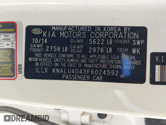 2015 Kia K900 Premium with VIN KNALU4D43F6024592, listed as a IAAI auction lot 41283765 with 114,549 mi miles. Bid and sale history available at carsss.com. Image 9.