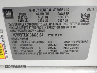 2012 GMC Acadia Denali with VIN 1GKKVTED7CJ408134, listed as a IAAI auction lot 42118748 with 173,977 mi miles. Bid and sale history available at carsss.com. Image 9.