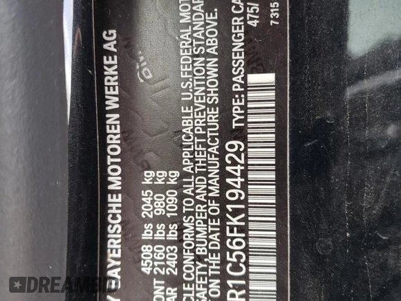 2015 BMW 4 Series 435i with VIN WBA3R1C56FK194429, listed as a Copart auction lot 58838255 with 91,823 mi miles and Salvage title. Bid and sale history available at DreamBid. Image 12.