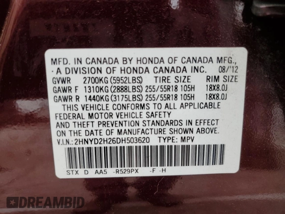 2013 Acura MDX с VIN 2HNYD2H26DH503620, выставлен на аукционе Copart как лот 50632905 с пробегом 71 268 миль миль и Списание • Salvage title. История ставок и продаж доступна на DreamBid. Изображение 13.