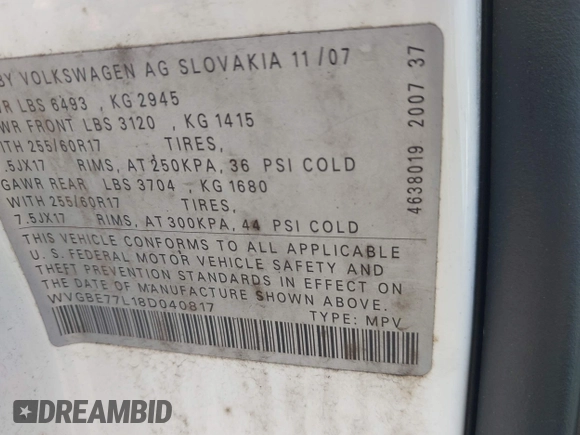 2008 Volkswagen Touareg V6 с VIN WVGBE77L18D040817, выставлен на аукционе IAAI как лот 42555188 с пробегом 202 942 миль миль и . История ставок и продаж доступна на DreamBid. Изображение 9.