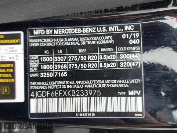 2019 Mercedes-Benz GLS 450 with VIN 4JGDF6EEXKB233975, listed as a Copart auction lot 44364814 with 109,306 mi miles and . Bid and sale history available at DreamBid. Image 13.