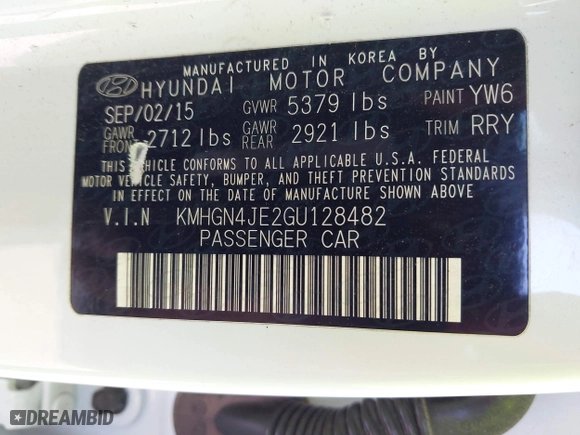 2016 Hyundai Genesis 3.8L with VIN KMHGN4JE2GU128482, listed as a IAAI auction lot 42065181 with 163,925 mi miles. Bid and sale history available at carsss.com. Image 9.