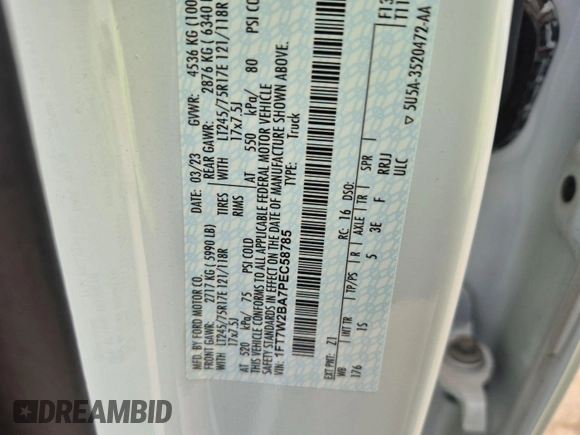 2023 Ford F-250 XL с VIN 1FT7W2BA7PEC58785, выставлен на аукционе IAAI как лот 42621198 с пробегом 88 миль миль и . История ставок и продаж доступна на DreamBid. Изображение 15.