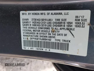 2018 Honda Ridgeline RTL-E with VIN 5FPYK3F74JB004162, listed as a IAAI auction lot 42180687 with 160,805 mi miles and . Bid and sale history available at DreamBid. Image 9.