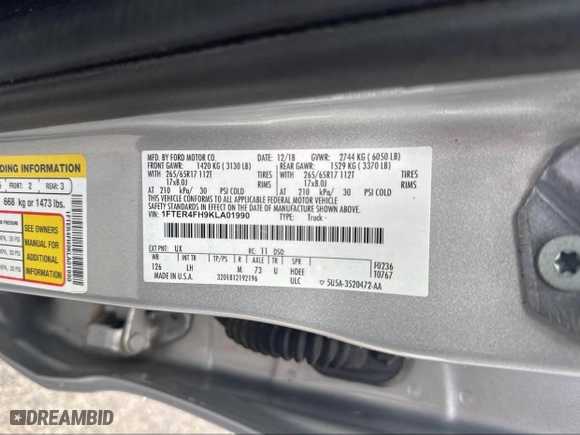 2019 Ford Ranger XL with VIN 1FTER4FH9KLA01990, listed as a IAAI auction lot 41999915 with 173,299 mi miles. Bid and sale history available at carsss.com. Image 9.