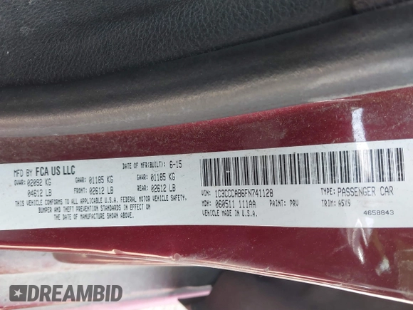 2015 Chrysler 200 Limited with VIN 1C3CCCAB6FN741128, listed as a IAAI auction lot 41933248 with 205,253 mi miles. Bid and sale history available at carsss.com. Image 9.