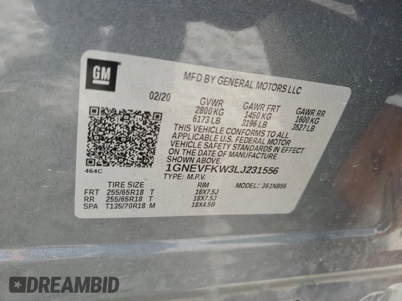 2020 Chevrolet Traverse LS with VIN 1GNEVFKW3LJ231556, listed as a Copart auction lot 58529715 with 97,841 mi miles and Salvage title. Bid and sale history available at DreamBid. Image 14.