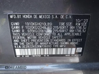 2024 Honda HR-V LX with VIN 3CZRZ2H32RM736093, listed as a IAAI auction lot 41416341 with 16,482 mi miles and . Bid and sale history available at DreamBid. Image 9.