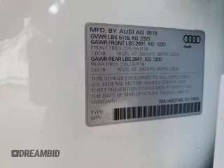 2020 Audi Q3 Premium with VIN WA1AECF38L1011684, listed as a Copart auction lot 36844563 with 70,503 mi miles. Bid and sale history available at carsss.com. Image 12.
