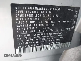 2016 Volkswagen Tiguan S z VIN WVGAV7AX5GW592721, wystawiony jako IAAI lot #42231177 z przebiegiem 64 967 mil mil oraz . Historia ofert i sprzedaży dostępna na DreamBid. Obrazek 9.