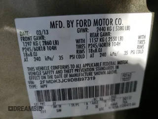 2013 Ford Edge SEL with VIN 2FMDK3JC9DBB97319, listed as a Copart auction lot 52888525 with 86,603 mi miles and Salvage Title. Bid and sale history available at carsss.com. Image 14.