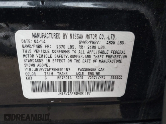 2014 Infiniti Q50 with VIN JN1BV7AP7EM691187, listed as a IAAI auction lot 41535773 with 82,148 mi miles and . Bid and sale history available at DreamBid. Image 9.
