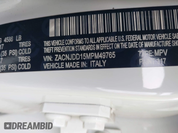 2021 Jeep Renegade Limited with VIN ZACNJDD15MPM49765, listed as a IAAI auction lot 42093034 with 62,031 mi miles and . Bid and sale history available at DreamBid. Image 9.