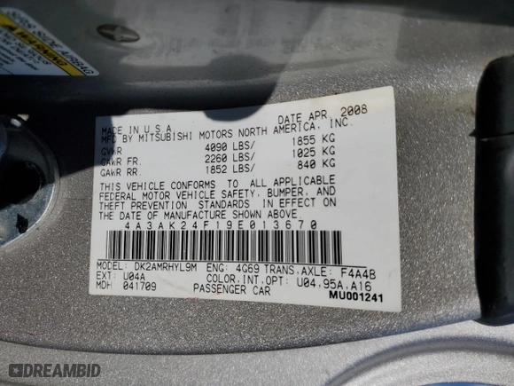 2009 Mitsubishi Eclipse GS with VIN 4A3AK24F19E013670, listed as a Copart auction lot 76370004 with 132,794 mi miles and Salvage Title. Bid and sale history available at carsss.com. Image 12.
