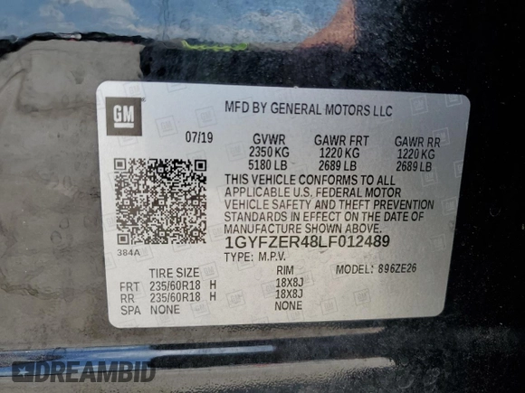 2020 Cadillac XT4 FWD Sport with VIN 1GYFZER48LF012489, listed as a Copart auction lot 54434025 with 74,249 mi miles and Salvage title. Bid and sale history available at DreamBid. Image 13.