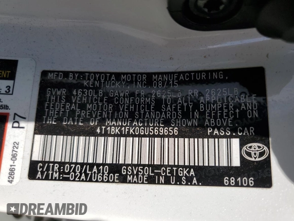 2016 Toyota Camry XSE with VIN 4T1BK1FK0GU569656, listed as a Copart auction lot 66009054 with 71,687 mi miles and Clean Title. Bid and sale history available at carsss.com. Image 12.