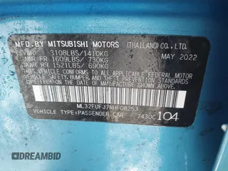 2022 Mitsubishi Mirage ES z VIN ML32FUFJ7NHF08253, wystawiony jako IAAI lot #41639044 z przebiegiem 35 870 mil mil oraz . Historia ofert i sprzedaży dostępna na DreamBid. Obrazek 9.