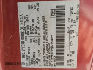 1999 Ford F-150 with VIN 1FTZX1729XNB50069, listed as a Copart auction lot 45382495 with Not provided miles and Salvage title. Bid and sale history available at DreamBid. Image 12.