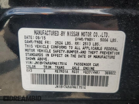 2015 Infiniti Q50 Premium with VIN JN1BV7AR4FM417514, listed as a Copart auction lot 63416835 with Not provided miles and Salvage title. Bid and sale history available at DreamBid. Image 12.