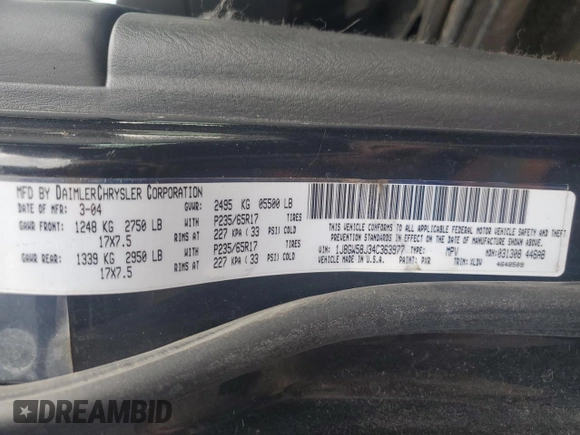 2004 Jeep Grand Cherokee Limited with VIN 1J8GW58J34C363977, listed as a Copart auction lot 61049485 with 162,329 mi miles and Salvage title. Bid and sale history available at DreamBid. Image 13.